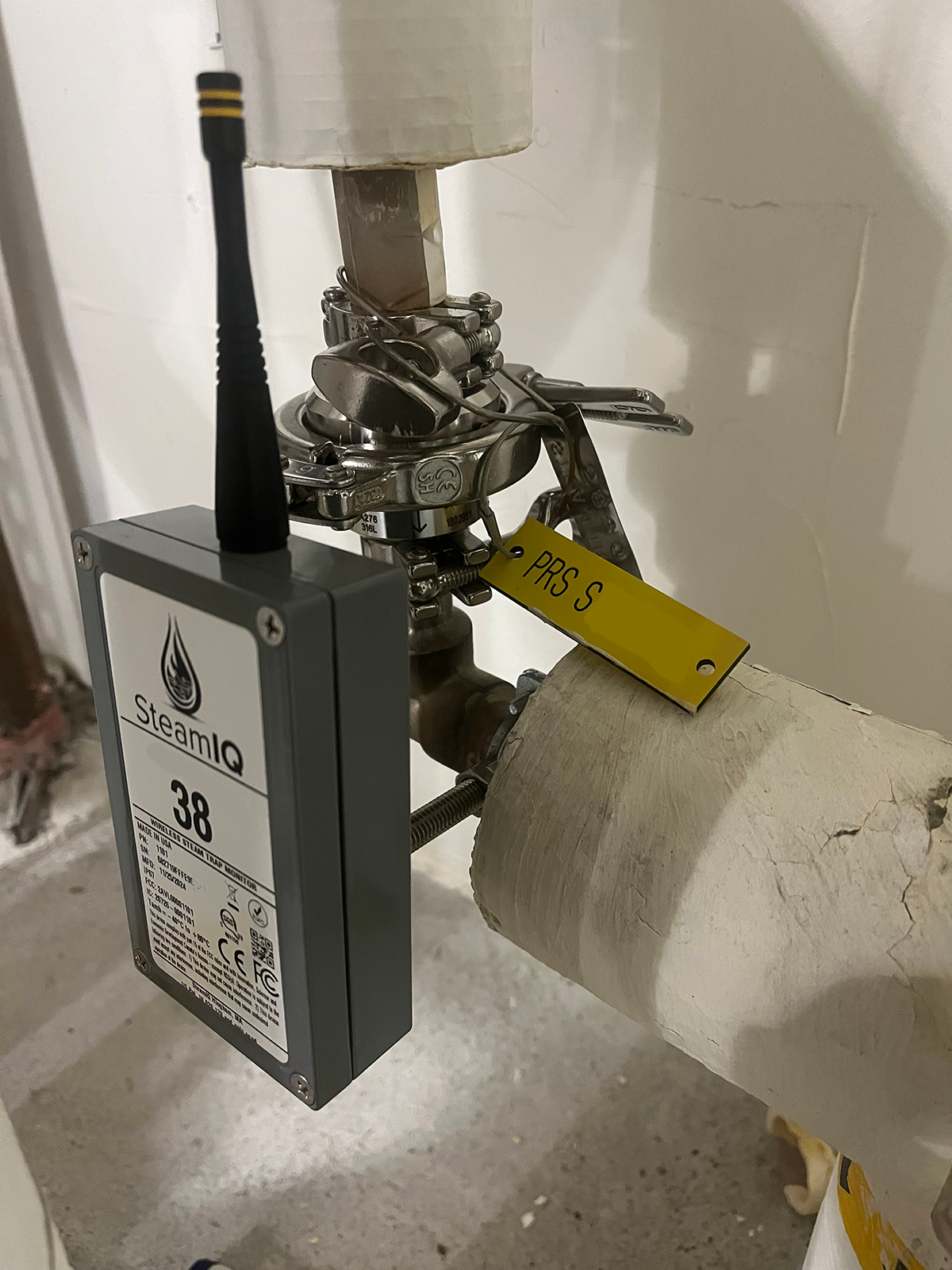 SteamIQ monitor installed on steam trap